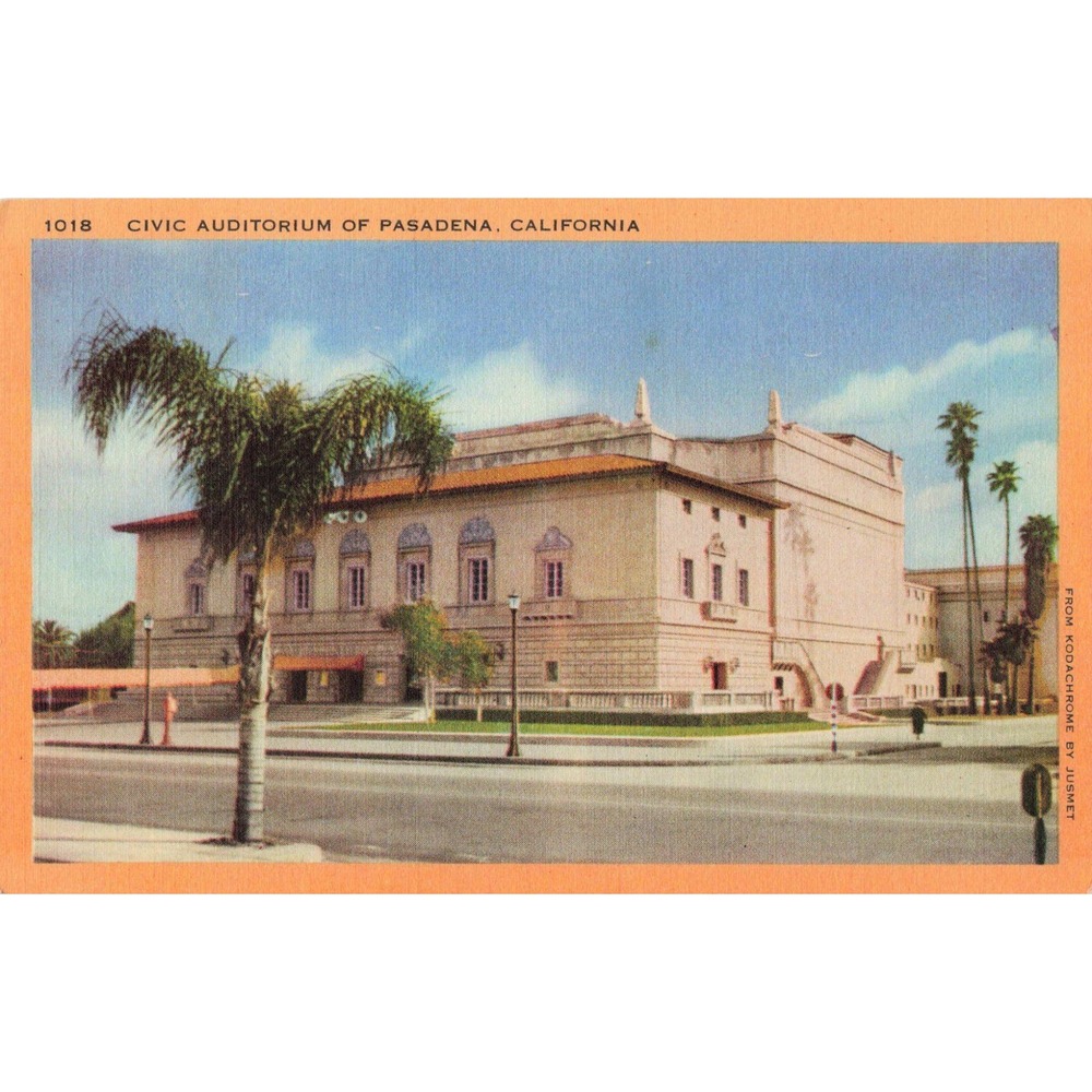 Vtg Linen Postcard Civic Auditorium Pasadena California 1018 Kodachrome - Picture 1 of 2